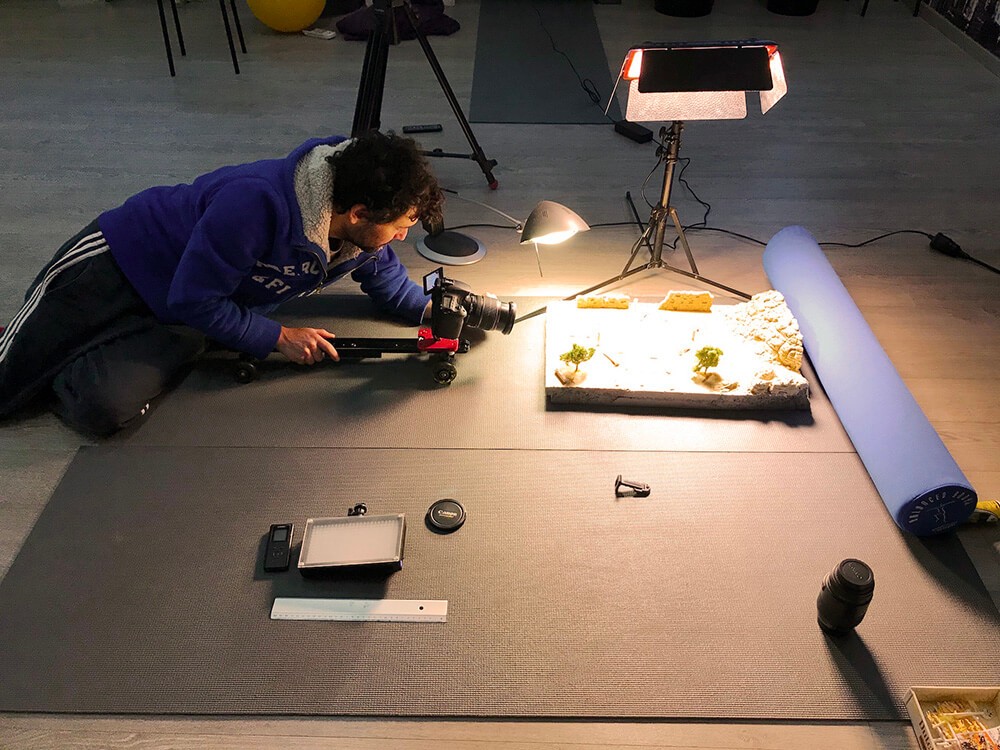 Adam filming with miniatures for AGR