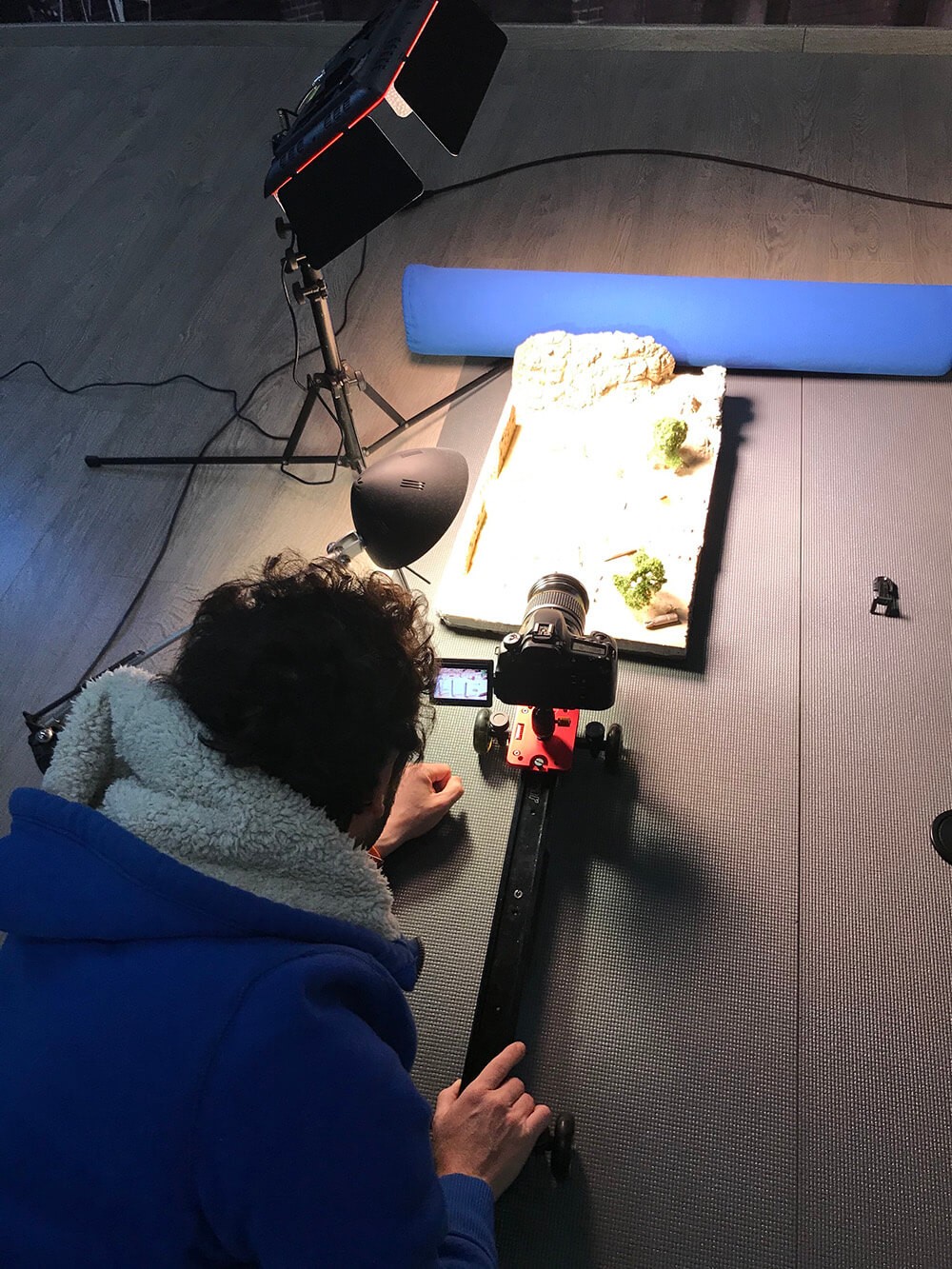 Adam filming with miniatures for AGR